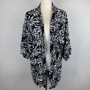 Fused Hawaii Kimono Duster Palm‎ Print Black White Cover Up OS